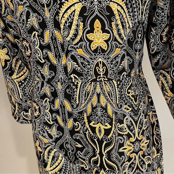 Tahari Black and Gold Mini Sheath Dress with 3/4 Sleeves - Picture 8 of 15